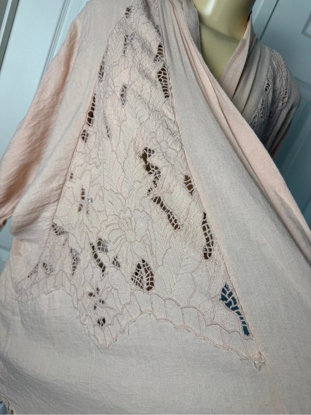 Free People Cool Nights kimono pink Eyelet Lace Cutout Cardigan Cover Up large